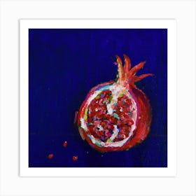 Pomegranate On Blue Square Art Print