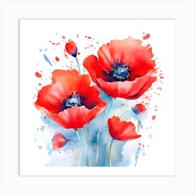 Watercolor Red Poppies Art Print