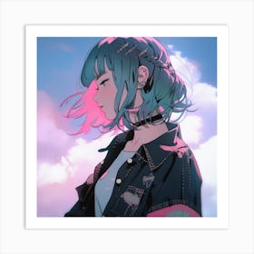 Anime Girl With Blue Hair Art Print