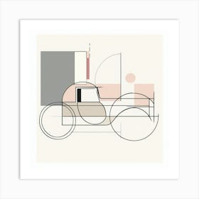 Elegant Minimalist Abstract Geometric Shapes Forming Old-Fashioned Car in Soft Pastels on White Background Art Print