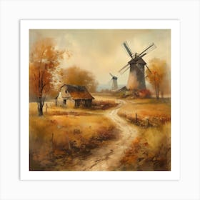 Vintage Oil Painting, Farmhouse Wall Decorations, Vintage Landscape, Printable Wall Art, Vintage Landscape Oil Painting.
6Windmills. Art Print