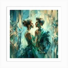 Couple in a hall with crystal texture Art Print