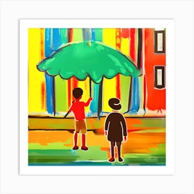 Children Under Umbrella Art Print