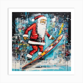 Santa Riding A Skateboard Art Print