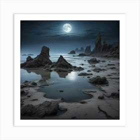 Full Moon Over The Ocean 2 Art Print