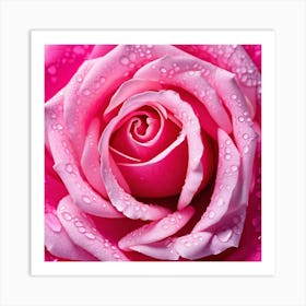 Pink Rose With Water Droplets 6 Art Print