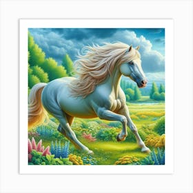 White Horse In The Field Art Print