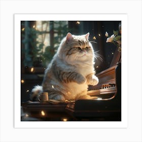 Cat Playing Piano Art Print