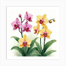 A Watercolor Painting Of Orchids Blooming In A Tropical Garden 1 Art Print