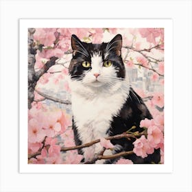 Cherry Blossoms with Cat Art Print