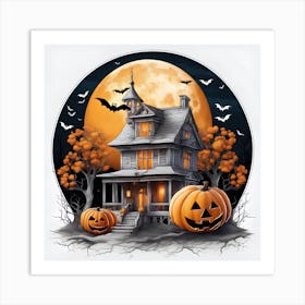 Halloween House With Pumpkins 25 Art Print