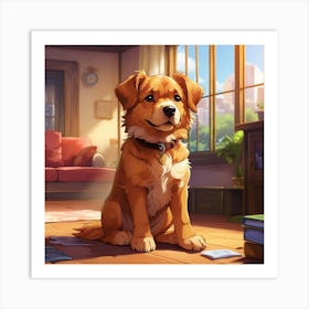 Dog Sitting On The Floor Art Print