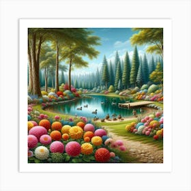 Pond With Flowers Art Print