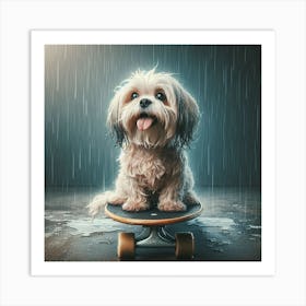 Skateboard In The Rain Art Print