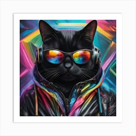 Cat With Headphones Art Print