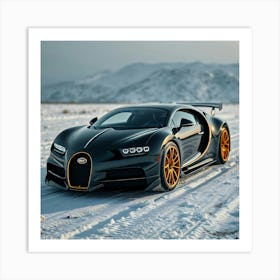 Bugatti Chiron on Snowy Mountain Road Art Print