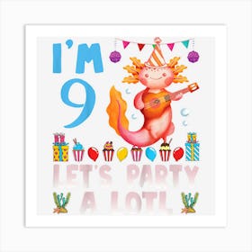 Kids 9th Birthday Axolotls Shirt 9 Years Old Boys Girls Birthday Art Print