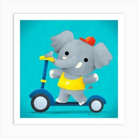Elephant Riding A Scooter Art Print