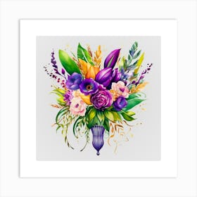 Watercolor Mardi Gras Flower Bouquets 15 Art Print