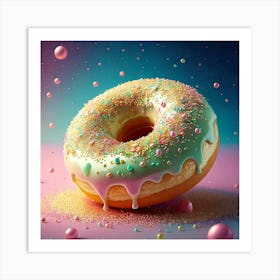 Firefly Whimsical, 3d, Illustration, Donut, Glazed, Porcelain, Gold, Sprinkles, Pastel, Colors, Bite (10) Art Print