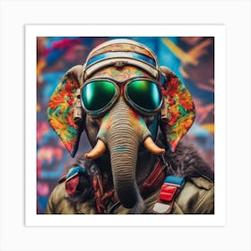 Elephant With Goggles Art Print