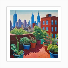 Rooftop Garden New York Series. Style of David Hockney 2 Art Print