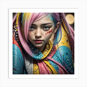 Girl With Colorful Hair Art Print