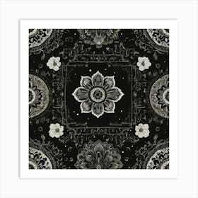 Black And White Floral Pattern Energy auras Art Print