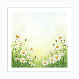 A Serene Watercolor Scene Of Daisies In A Meadow Art Print