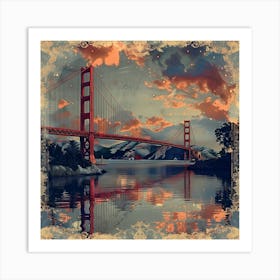 Golden Gate Bridge, retro collage Art Print