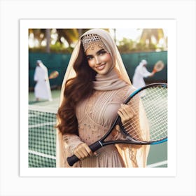 Muslim Woman Holding Tennis Racket Art Print