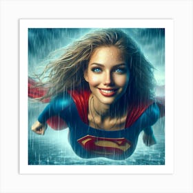 Supergirl In The Rain Art Print