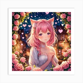 Anime Girl With Pink Hair Art Print