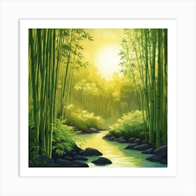 A Stream In A Bamboo Forest At Sun Rise Square Composition 192 Art Print