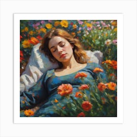 Girl Sleeping In A Field Of Flowers Art Print