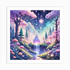 A Fantasy Forest With Twinkling Stars In Pastel Tone Square Composition 120 Art Print