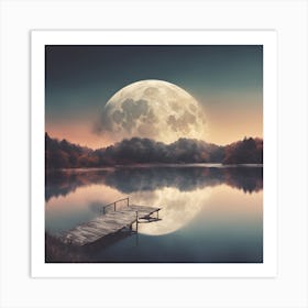 Moonlight Over Lake Art Print