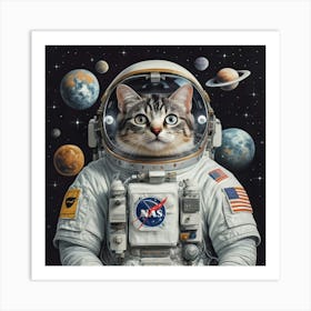 Space Explorer Cat Crew Print Art - Envision Cats In Astronaut Suits Embarking On Cosmic Adventures Art Print