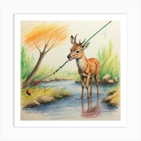 Deer Fishing 1 Art Print