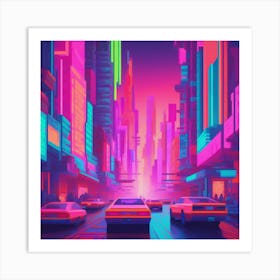 Neon Dreamscapes Captivating Cityscapes Reimagined With Vibrant Neon Colors Geometric Shapes And 155786936 (3) Art Print