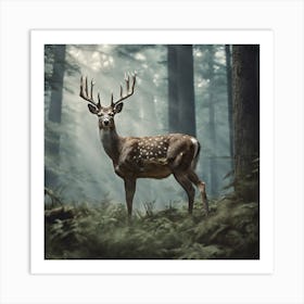 Deer In The Forest Haze Ultra Detailed Film Photography Light Leaks Larry Bud Melman Trending (18) Art Print