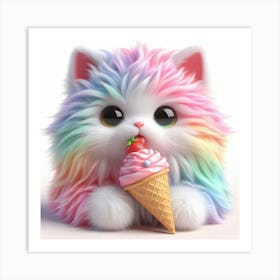 Rainbow Kitten Eating Ice Cream 2 Art Print