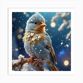 Blue Bird In The Snow Art Print