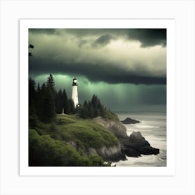 Lighthouse On The Coast Landscape Art Print