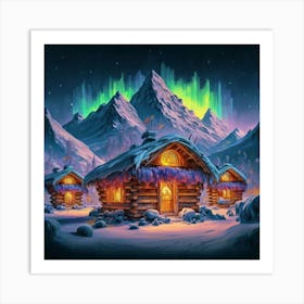 Mountain village snow wooden 6 12 Art Print