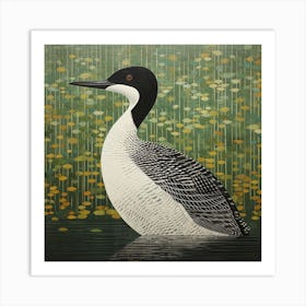 Ohara Koson Inspired Bird Painting Common Loon 1 Square Art Print