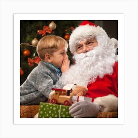 Santa Claus Kissing Boy Art Print