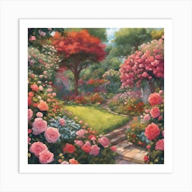 0 A Garden In Bright Colors A Drawing Of A Garden F Esrgan V1 X2plus Art Print