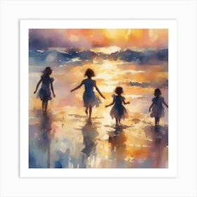 Children At The Beach Art Print