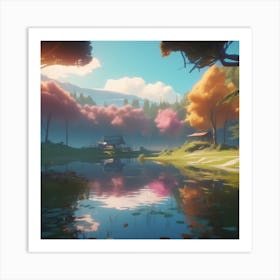 Pond And Trees Art Print